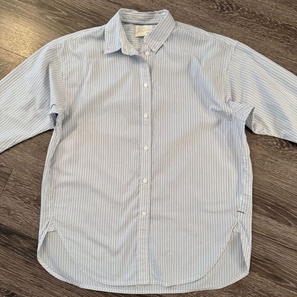 J. Crew Blue and White Stripe Relaxed Button Up - Picture 3 of 9